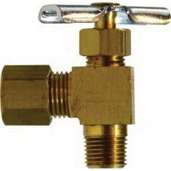 46010 - 3/16 x 1/8 in Brass Needle Valve, Compression x MPT, 150 psi Pressure Rating