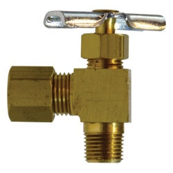46011X - 1/4 x 1/8 in Brass 90-Degree Angle Needle Valve with Compression to MPT Connection