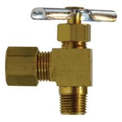46012 - 1/4 x 1/4 in Brass 90 Degree Needle Valve with Compression to MPT Connection