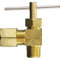 46014 - 5/16 x 1/4 in Brass Needle Valve, Compression to MPT, 150 psi
