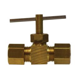 46020 - Brass Needle Valve - 3/16 in Compression, 0.88 in Top to Inlet Center, 150 psi
