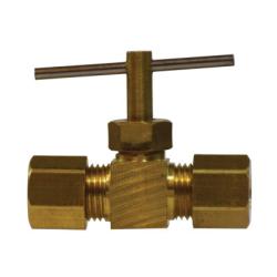 46023 - 3/8 in Compression Brass Needle Valve, 1.15 in Top to Inlet Center