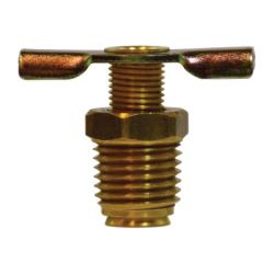 46085 - 1/8 in Brass Drain Cock with External Seat, 0.9 in Height, 0.43 in Hex Size