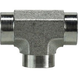 5605-12-12-08 - Steel Tee Fitting with Three Female Pipe Connections, 3/4-14 x 3/4-14 x 1/2-14