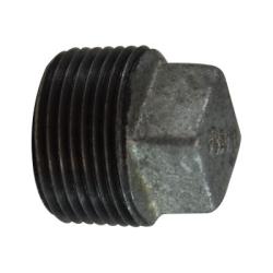 64655 - 1 in MPT Cored Square Head Plug, Malleable Iron, Galvanized, 1.25 in Length, 0.82 in Width