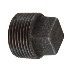 65650 - 1/8 in MPT Cored Square Head Plug, Malleable Iron, Black Finish, 150 psi, -20 to 350 °F