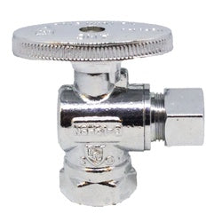 746436 - 90-Degree Angle Supply Stop - 3/8 in FIP & 3/8 in Compression, Brass with Chrome Finish