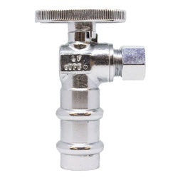 746470 - 90-Degree Brass Press Fit Angle Supply Stop, 1/2-in x 3/8-in with Chrome Finish