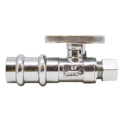 746570 - 1/2 in Press Connection to 3/8 in Compression Brass Supply Stop with Chrome Finish