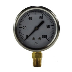 80062 - 2-1/2 in Liquid-Filled Pneumatic Pressure Gauge, 0 to 30 psi, 304 Stainless Steel