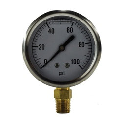 80100 - 2-1/2 in Stainless Steel Pneumatic Pressure Gauge, 0 to 1000 psi