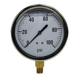80463 - 4 in Liquid Filled Pneumatic Pressure Gauge, 0 to 100 psi, 304 Stainless Steel