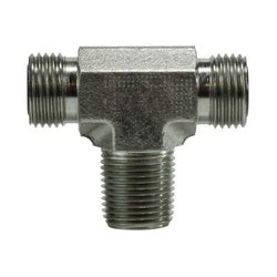 FS26011616 - Steel Branch Tee - 1-in Male O-Ring Face Seal x 1-in Male O-Ring Face Seal x 1-in Male NPTF