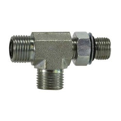 FS680488 - Steel Run Tee - 1/2-in Male O-Ring Face Seal, 1/2-in Male Adjustable O-Ring Boss, 3/4-in Male O-Ring Face Seal