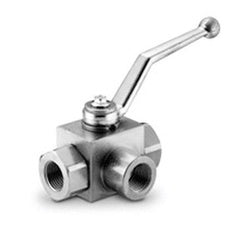 GE3L38NPTV - High-Pressure 3-Way Ball Valve 3/8 in FPT x FPT Carbon Steel with Viton Seals