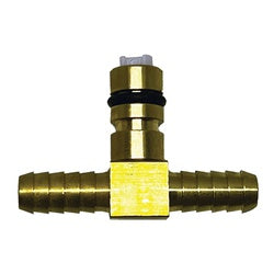 P-1520-000-TEE - Brass CO2 Barbed Tee with Shut-Off - 1/4-in x 1/4-in Hose Connections