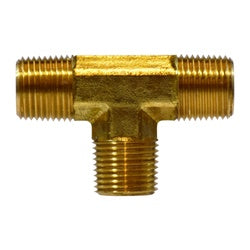 28291 - 1/4-inch Male NPTF Brass Pipe Tee - 1200 psi, -65 to 250 °F Temperature Rating