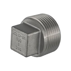 63672MS - 3/8-in MPT Stainless Steel Solid Square Head Plug, ASME B31 Compliant