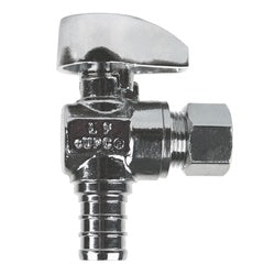 746438MH - 90-Degree Angle Supply Stop, 1/2-in PEX x 3/8-in Compression, Chrome-Plated Brass