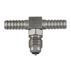 PSP-301452-SS - 1/4-in Hose Barb x 1/4-in Hose Barb x 1/4-in Male SAE Flare Stainless Steel Tee with Schrader Valve