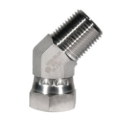 SS1503-04-04 - 1/4-in Male NPTF x 1/4-in FNPSM Swivel Stainless Steel 45-Degree Elbow Adapter