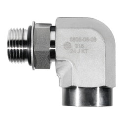 SS6805-04-02 - 90-Degree Elbow Fitting, 1/4-in Male O-Ring Boss x 1/8-in Female NPTF, 316 Stainless Steel