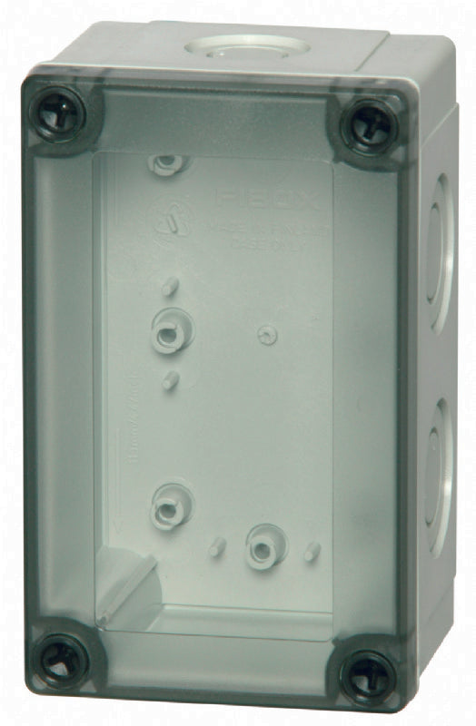 6416313 7.1 x 5.1 x 2.4 inch polycarbonate enclosure with smoked transparent cover and metric knock-out base