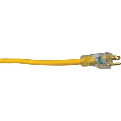 14 AWG 3C 15AMP SJTW Yellow Lighted Single End Extension Cord 50FT