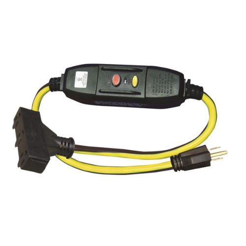 12 AWG 3C 15AMP SJTW Triple Tap In-Line GFCI Yellow Extension Cord 3FT