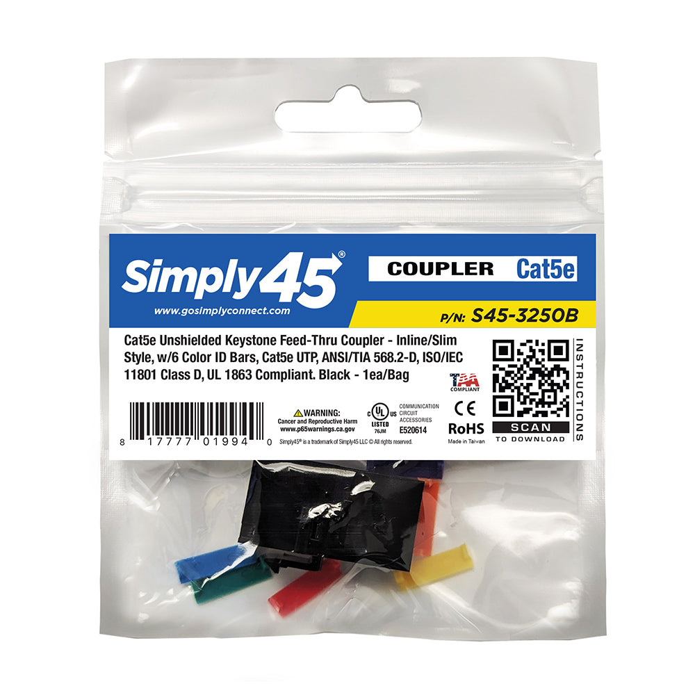 S45-3250B Cat5e Unshielded Keystone Feed-Thru Coupler - Black