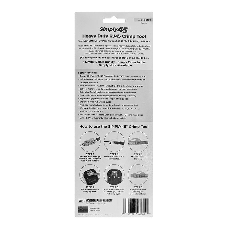 S45-C100 - Simply45 RJ45 Crimp Tool for all S45 UTP & STP Pass-Through & Standard Connectors