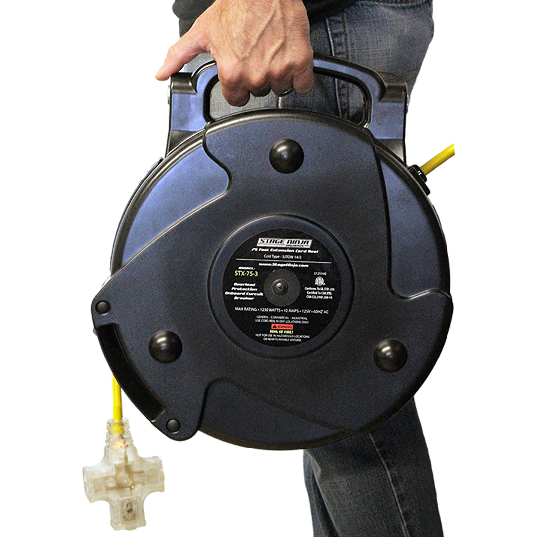 STX-75-3 Stage Ninja 75 Foot Retractable Triple Tap 14/3 Power Reel