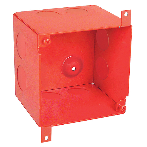 4 Inch Square Concrete Box With Mounting Tabs 3-1/2 Inch Deep Side Knockouts Red 52181-SPKRR (pack of 20)