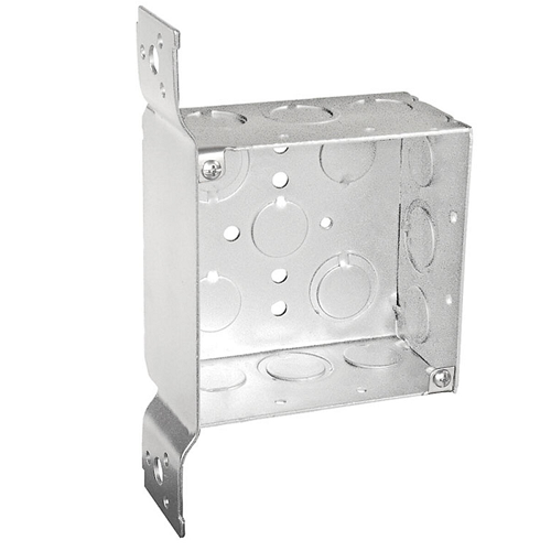 4 Inch Square Junction Box 2-1/8 Inch Deep Flat Vertical Bracket With Conduit Knockouts 52171-FS (pack of 75)