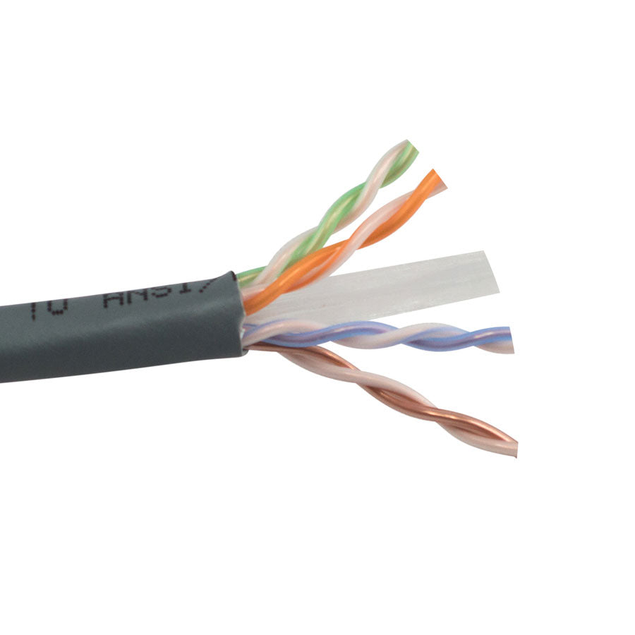 CAT6-P-GY CAT6 PLENUM- ENHANCED 550 MHz SOLID BC 4PR, UTP, ANSI/TIA 568.2-D, ISO/IEC 11801 CLASS E, UL CMP FT6, JKT- GRAY- 1000 FT/305M REEL IN BOX