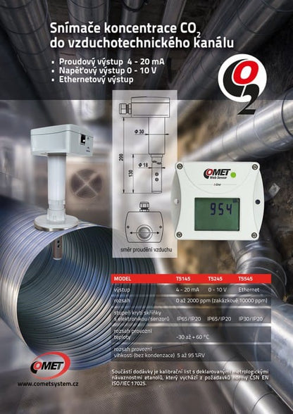 WebSensor remote CO2 concentration with Ethernet interface, duct mount
