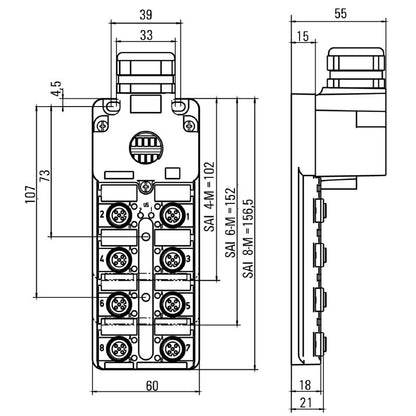 1705943000 - M25 Outlet LED Indicator, PNP Wiring, SAI-8-MHD-4P M12