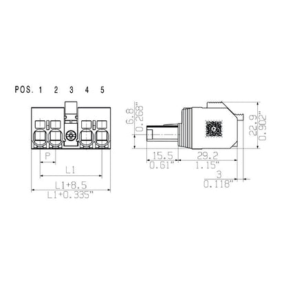 2984170000 - 7.62mm Three-Pole Female Connector, 180° Connection  (Pack of 50)