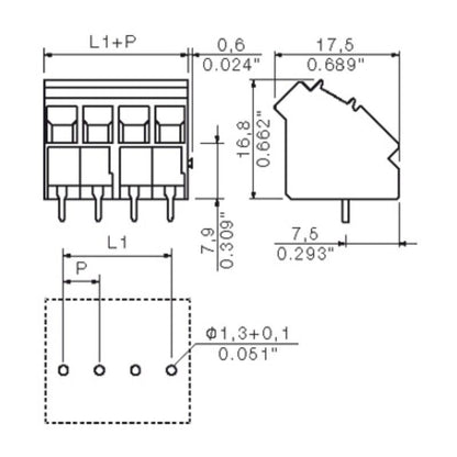 1843200000 - 5.08mm Pitch Circuit Board Terminal, 12 Poles at 135° Angle  (Pack of 50)