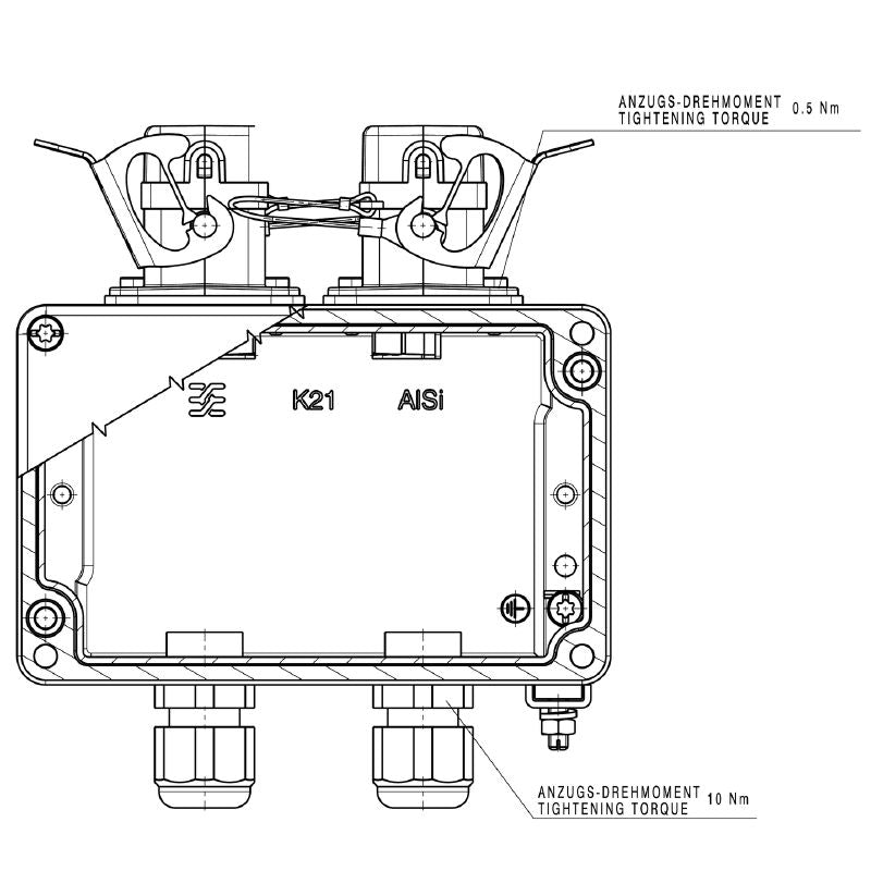 1966290000 - IP67 Junction Box, 125mm x 136mm, 2-Port Design