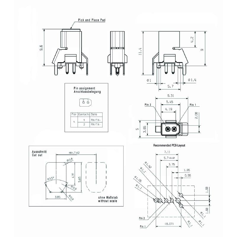 2795170000 - 180° PCB Connector for Single Pair Ethernet, 2-Pole THT/THR  (Pack of 100)