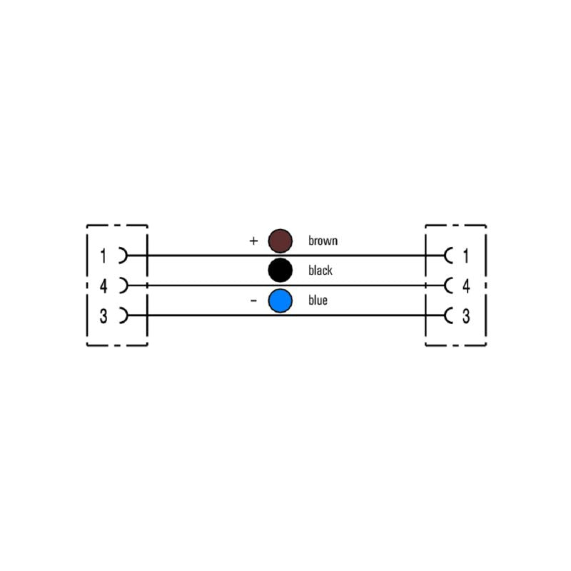 1009160800 - 8m PUR M12 Connector Cable, 3-Pole Male to Female