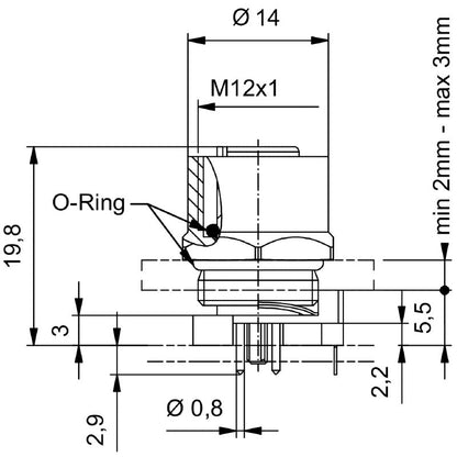 2424020000 - M12 4-Pole Socket, IP67, Nickel-Plated, 250V, -30 to 80 °C  (Pack of 10)