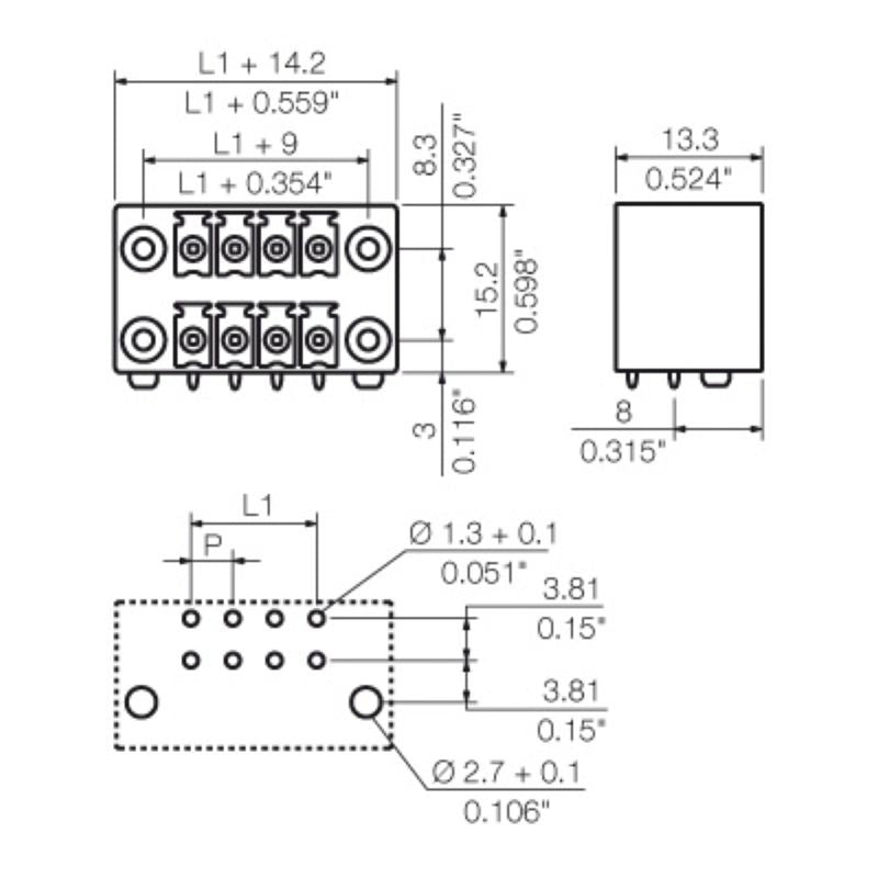 1039580000 - 3.81mm 22-Pole Black PCB Connector with Flange, 90° Angle  (Pack of 50)