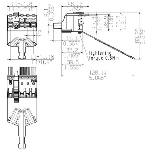 2627860000 - 10.16mm Female PCB Connector with 3 Poles at 180° Angle  (Pack of 20)
