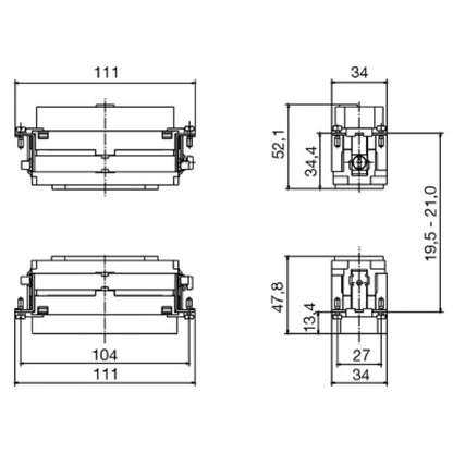 1023260000 - 12-Pole Copper Alloy Male Insert, 400V, 80A, 111mm Depth