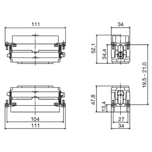 1023260000 - 12-Pole Copper Alloy Male Insert, 400V, 80A, 111mm Depth