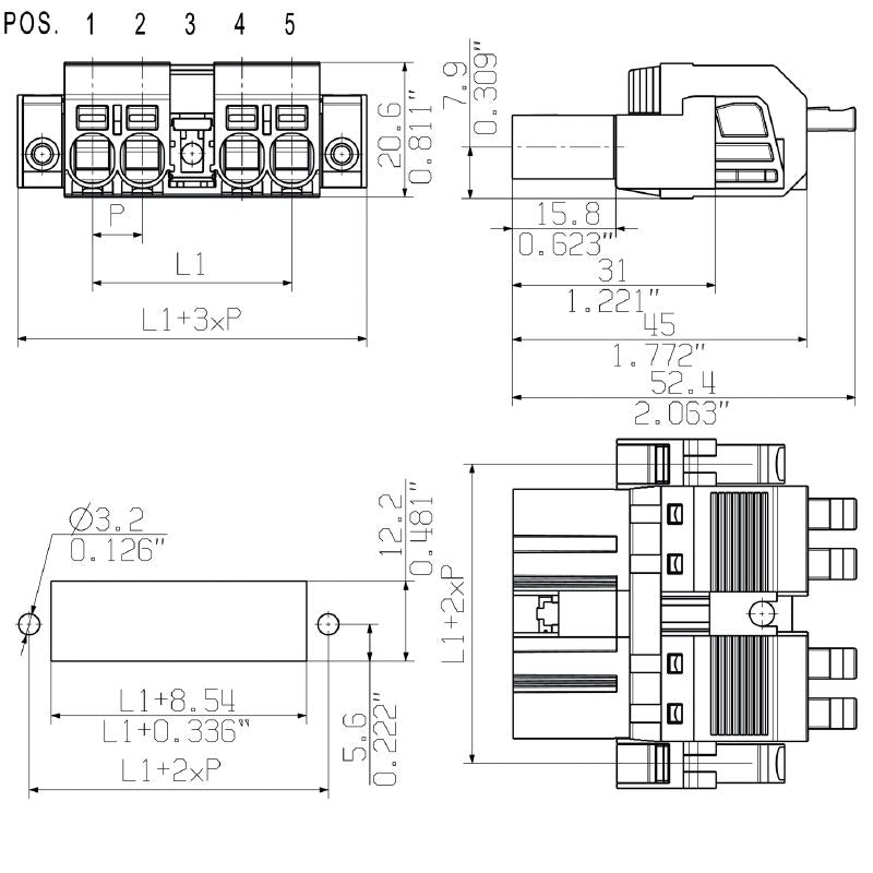 2630610000 - 7.62mm Male PCB Connector with 180° Push-In Tension Clamp  (Pack of 48)