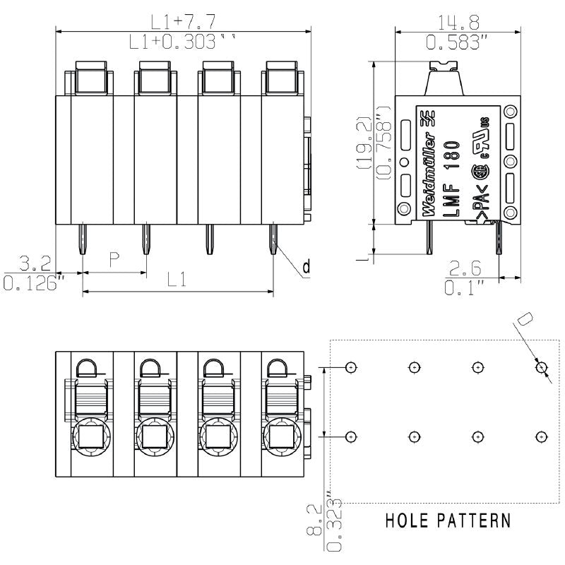 2774460000 - 7.5mm Terminal Block 5 Poles, 180° Push-in, 3.5mm Pins  (Pack of 40)