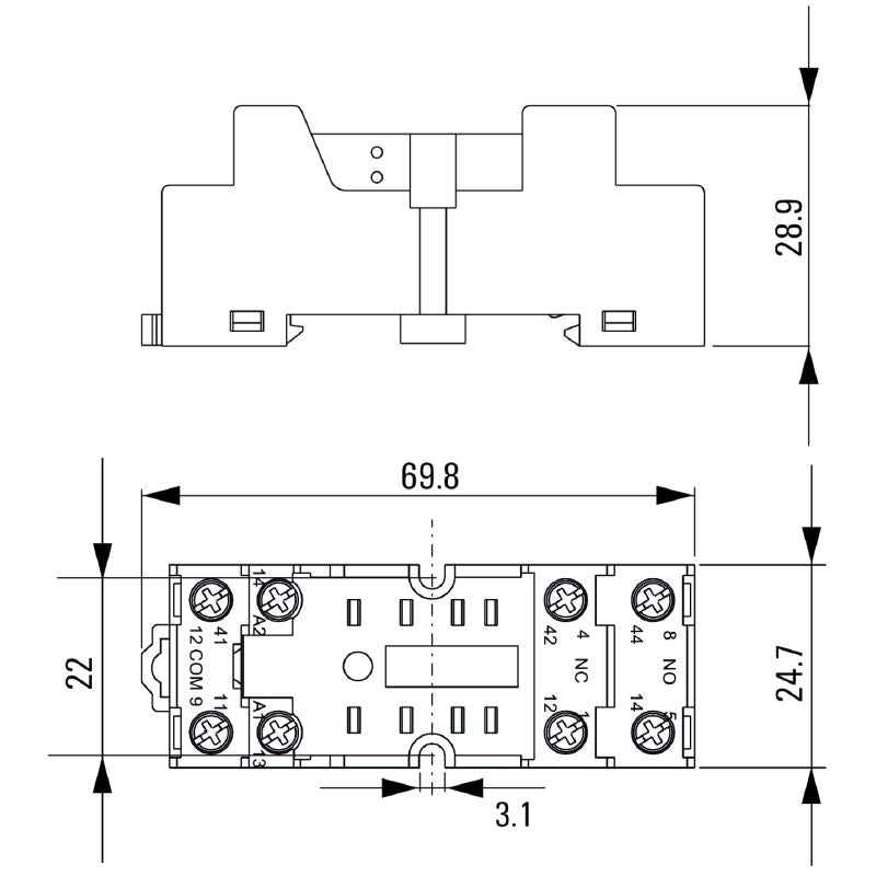 7760056106 - Flat 12A Relay Socket with 2 CO Contacts, 28.9mm Depth  (Pack of 10)